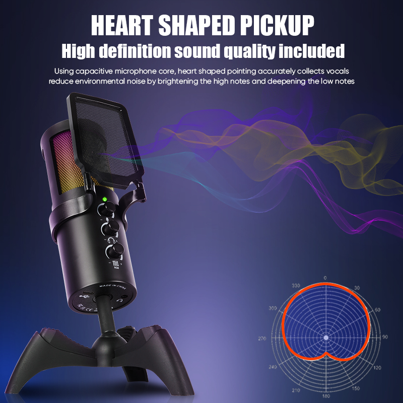 Pc Gaming Online - FUHAM MV9 RGB Gaming USB-condensatormicrofoon Ruisonderdrukking